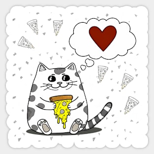 Funny Cat Loving Pizza Sticker